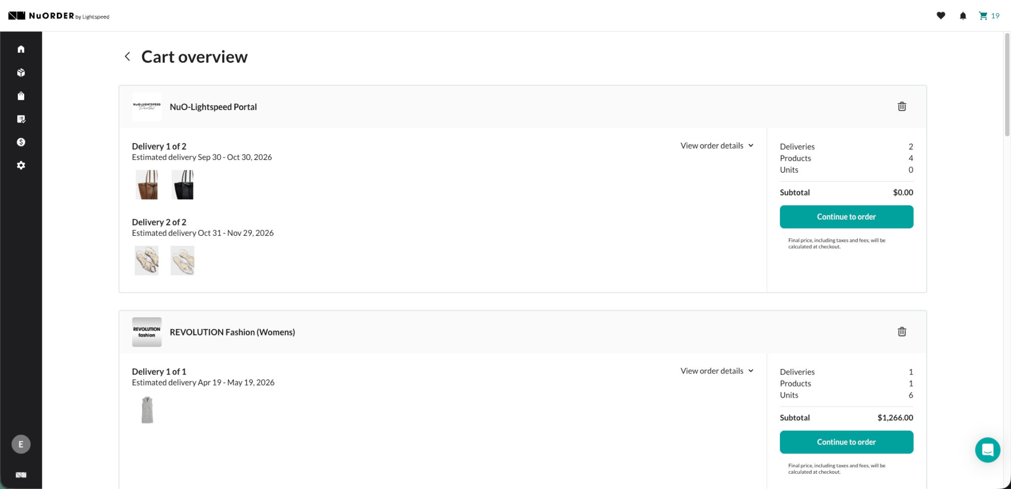 Image of the Cart overview page.