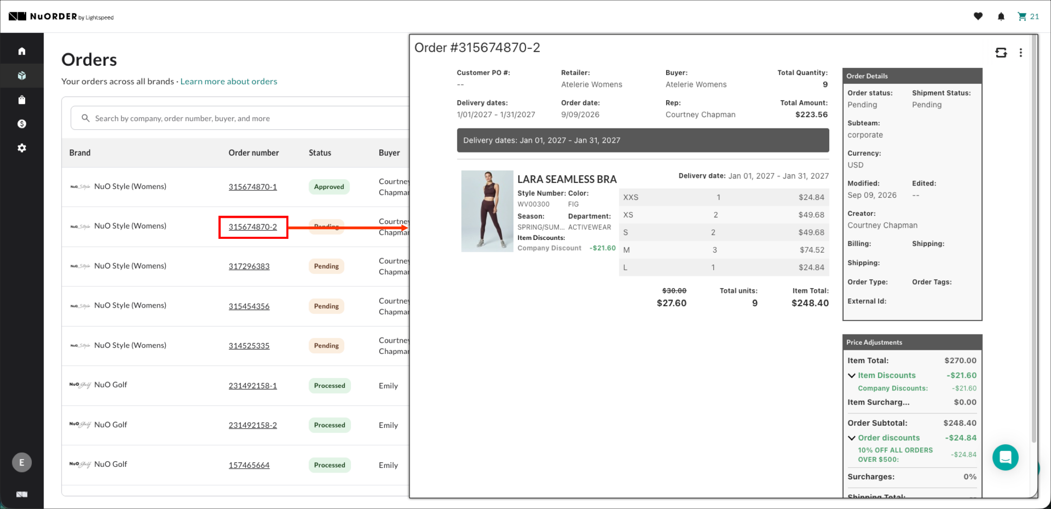 Image of the Orders page and Order Details page.