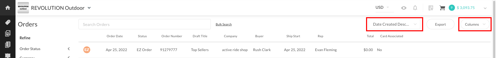 Configure your Orders table display.