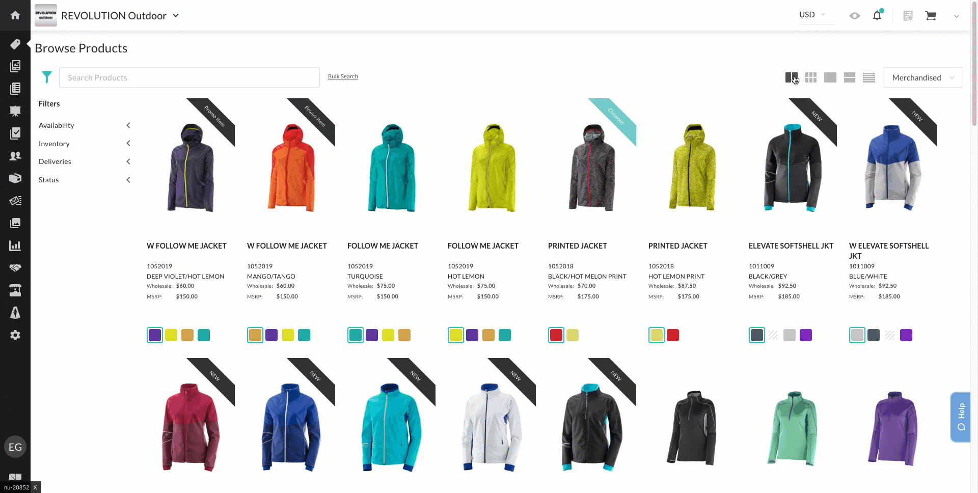 Display of each view in the Product Gallery.