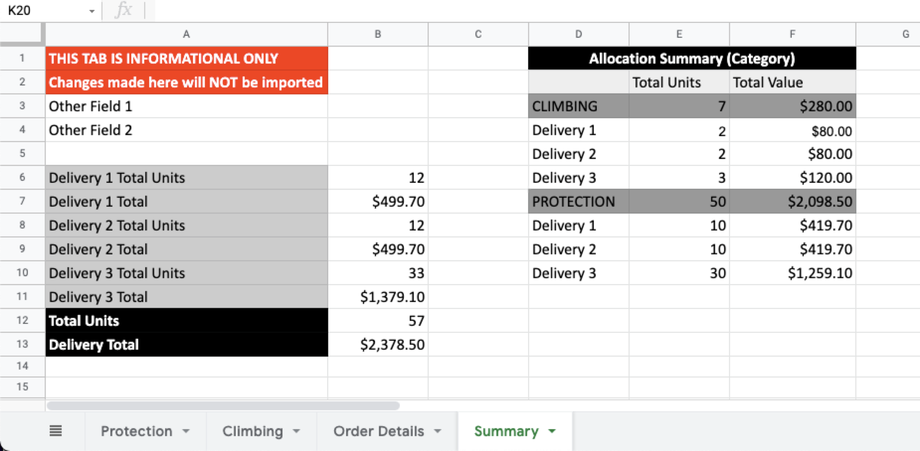 Example file showing Product Grouping with Split products by attribute.