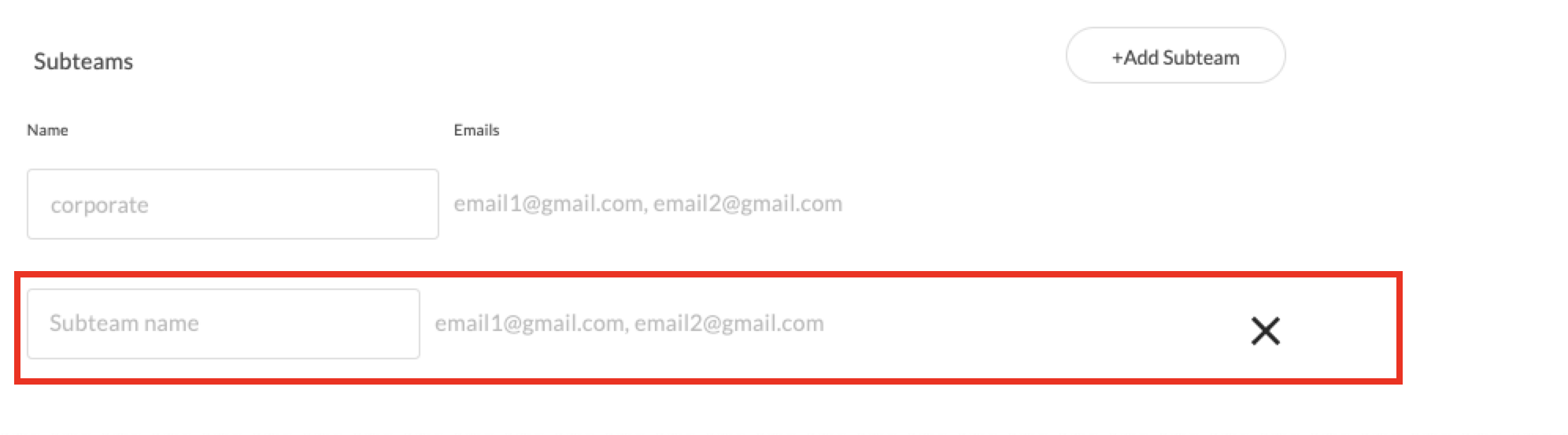 Add a Subteam name and Emails.