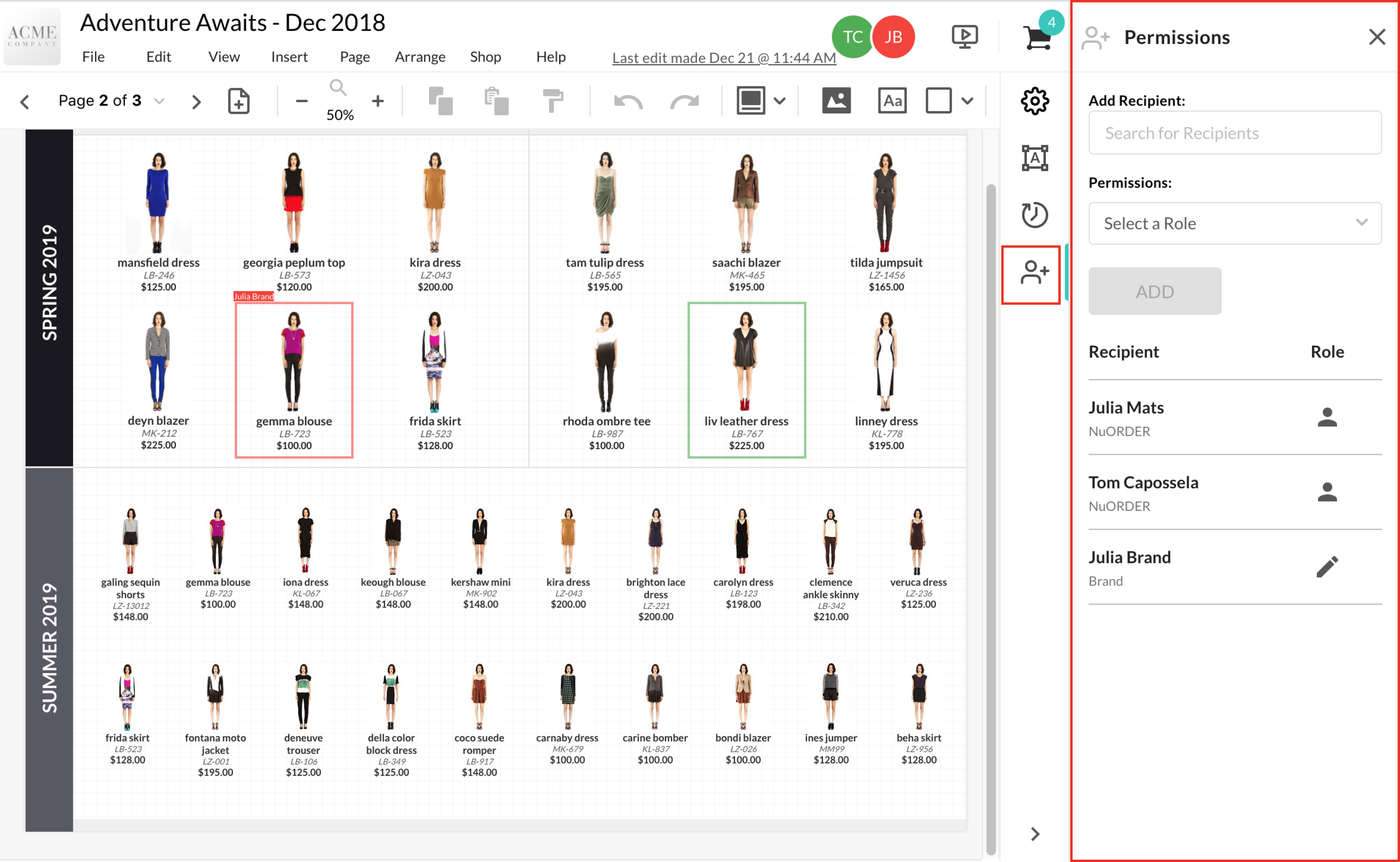 Collaborate on a Whiteboard by setting Permissions for other users.