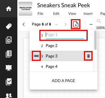 Manage pages in Whiteboards.