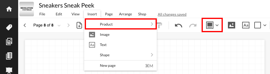 Insert products into a Whiteboard.