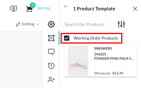 Add products from your working order into the Whiteboard.