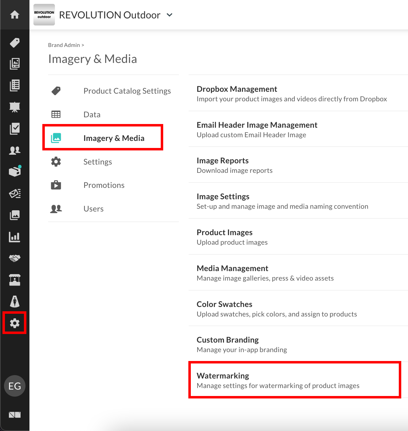 Watermarking in Brand Admin.
