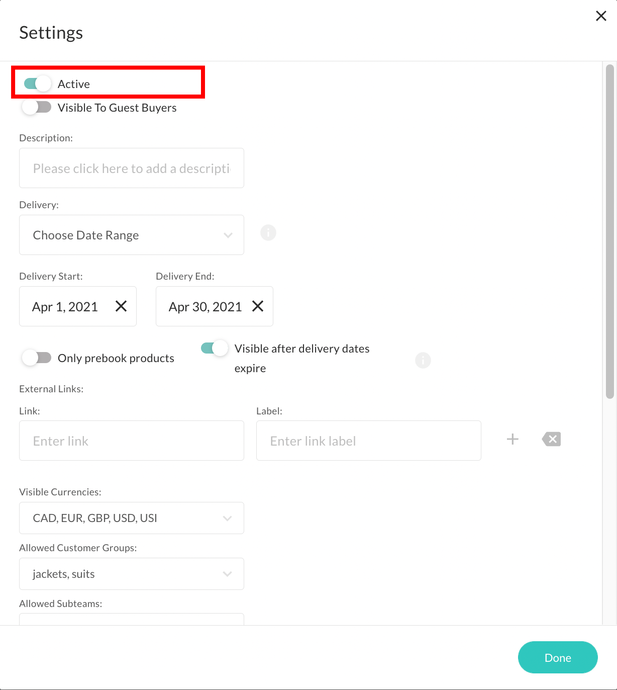 Turn on the Active toggle.
