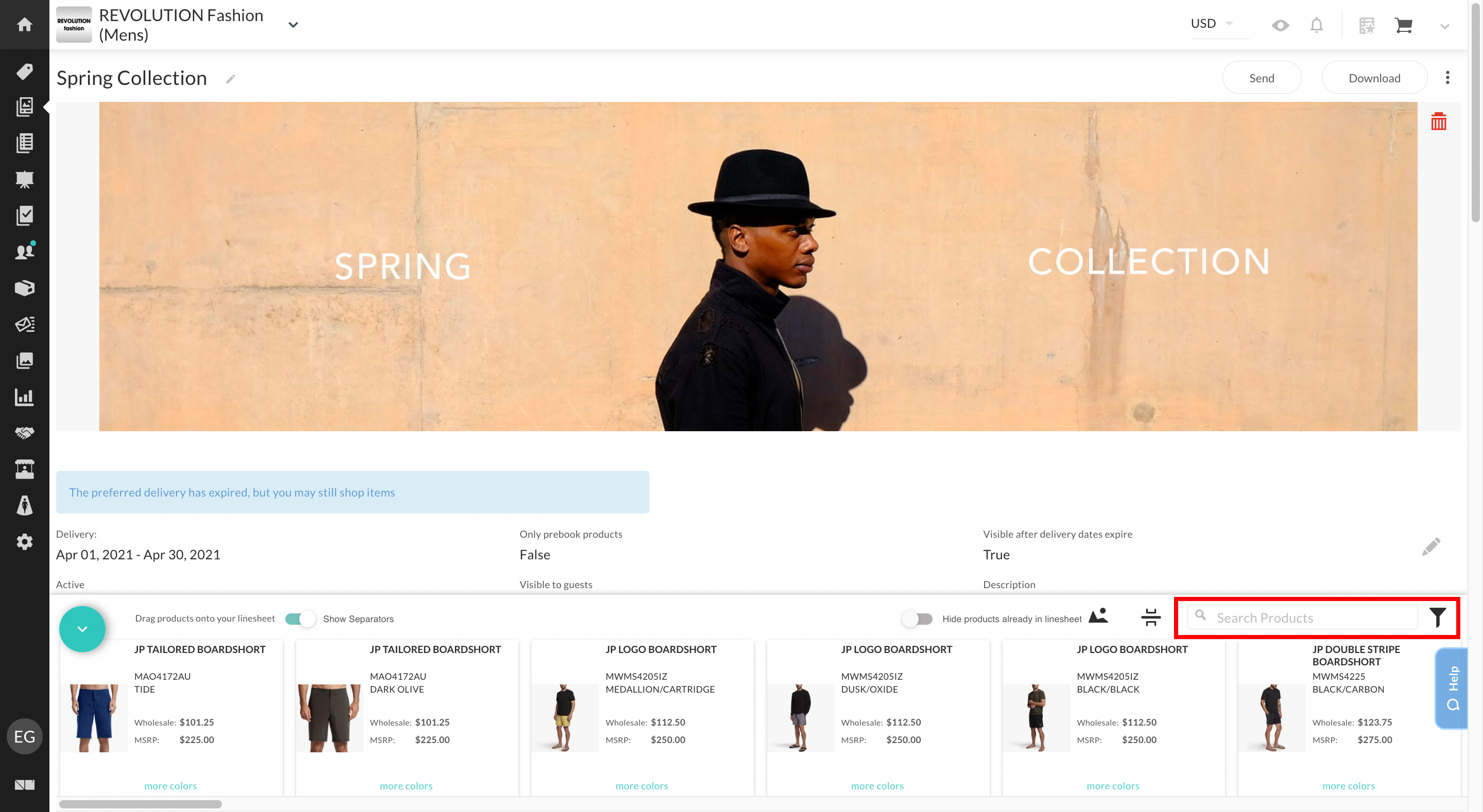 Use the search and filter options to narrow down the list of products.