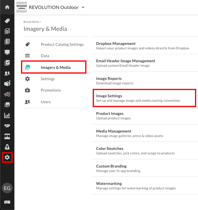 Navigate to Image Settings in Brand Admin.