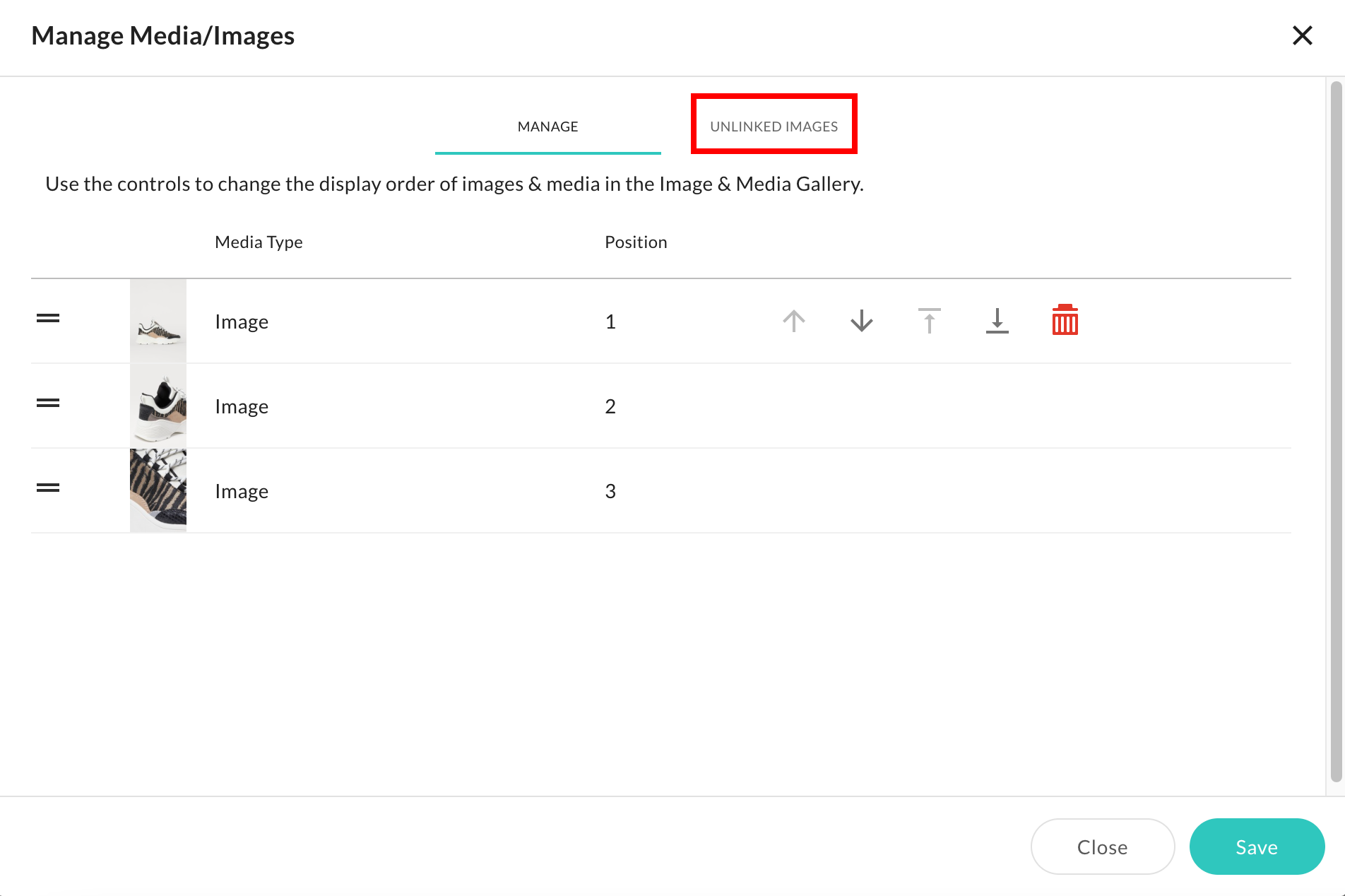 Manage tab on Manage Media/Images.