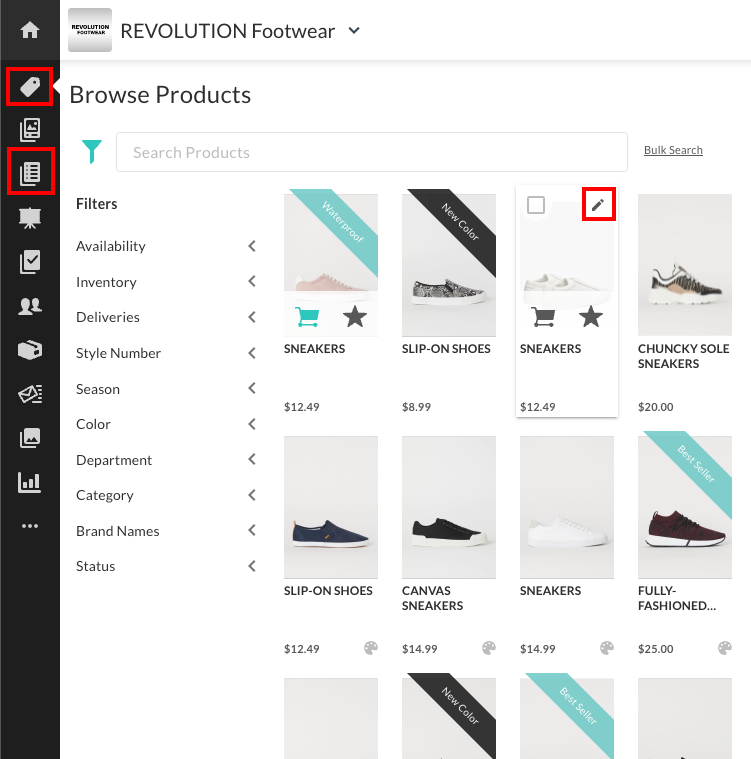 Select the pencil icon for an image in the Product Gallery.