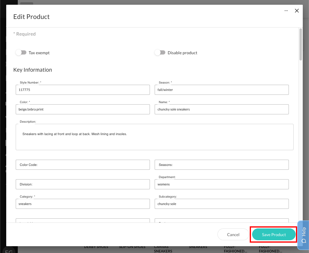 Edit Product screen.