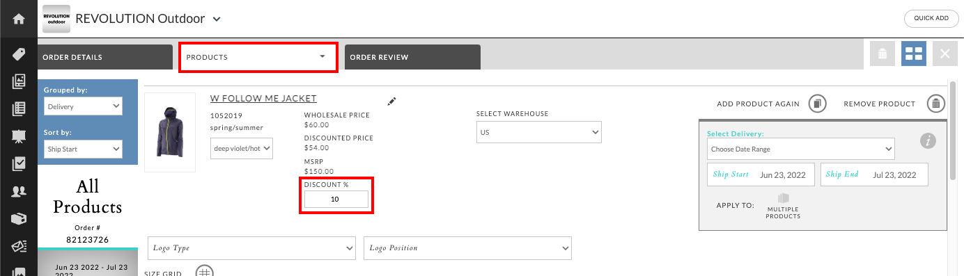 Add a Discount to individual products from the Product tab.