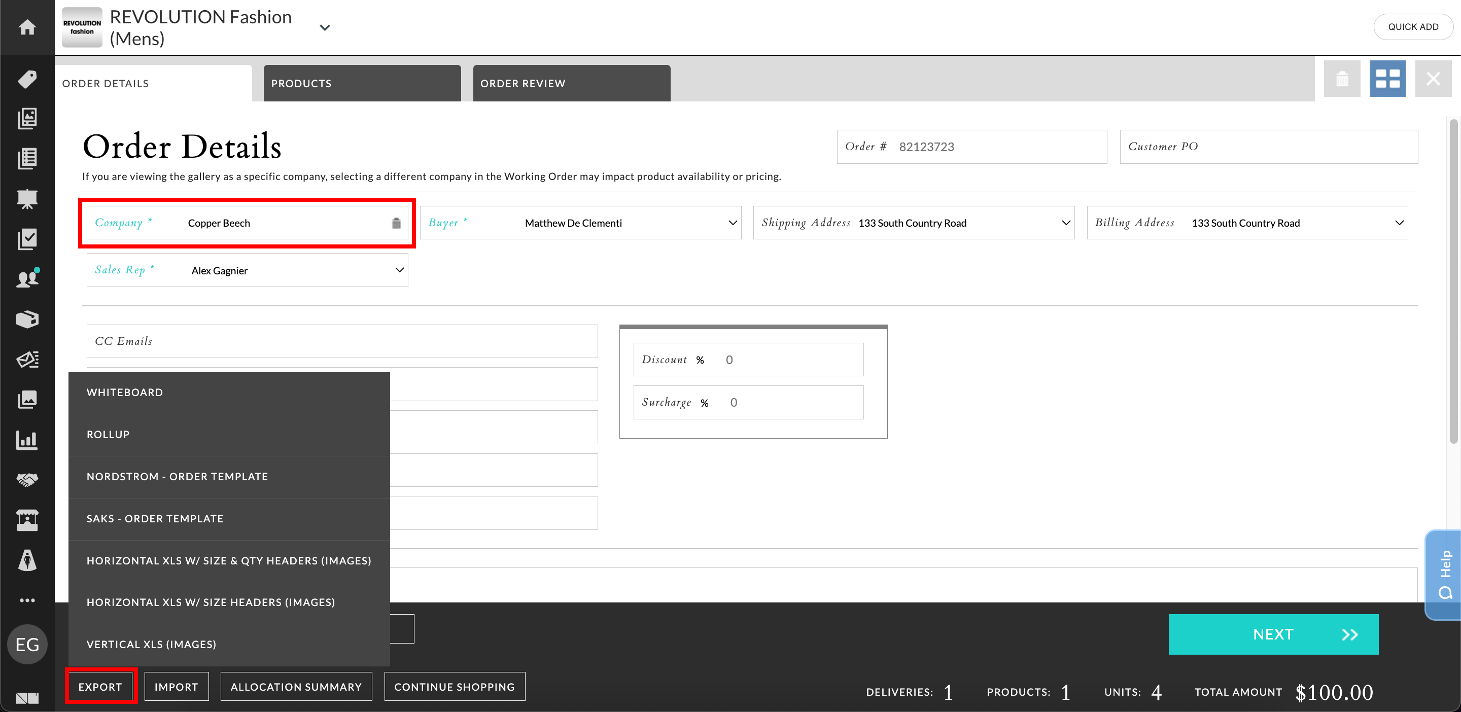 Export from a Working Order.