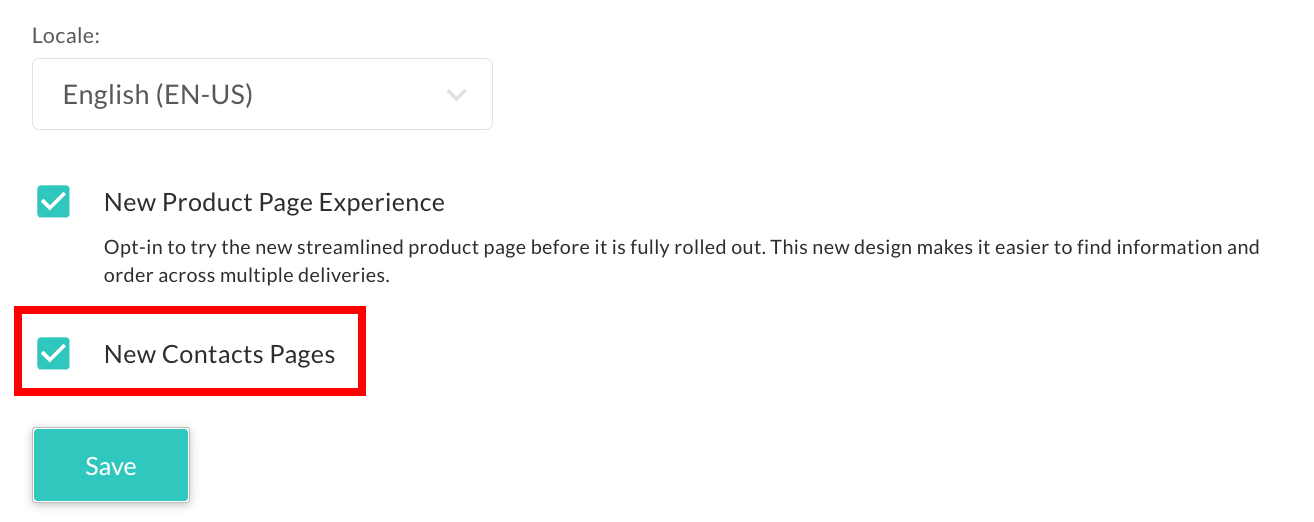 New Contacts Pages option.