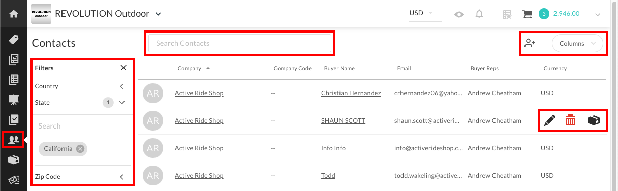 New Contacts Pages view.