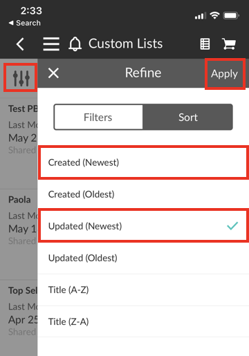 Sort custom lists.