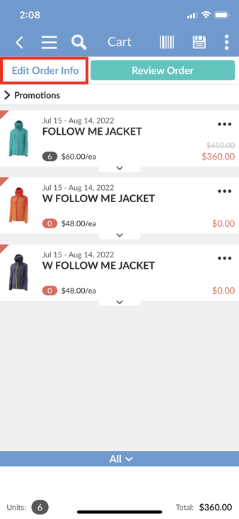 Edit Order Info button.
