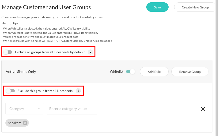 Customer Group setting.