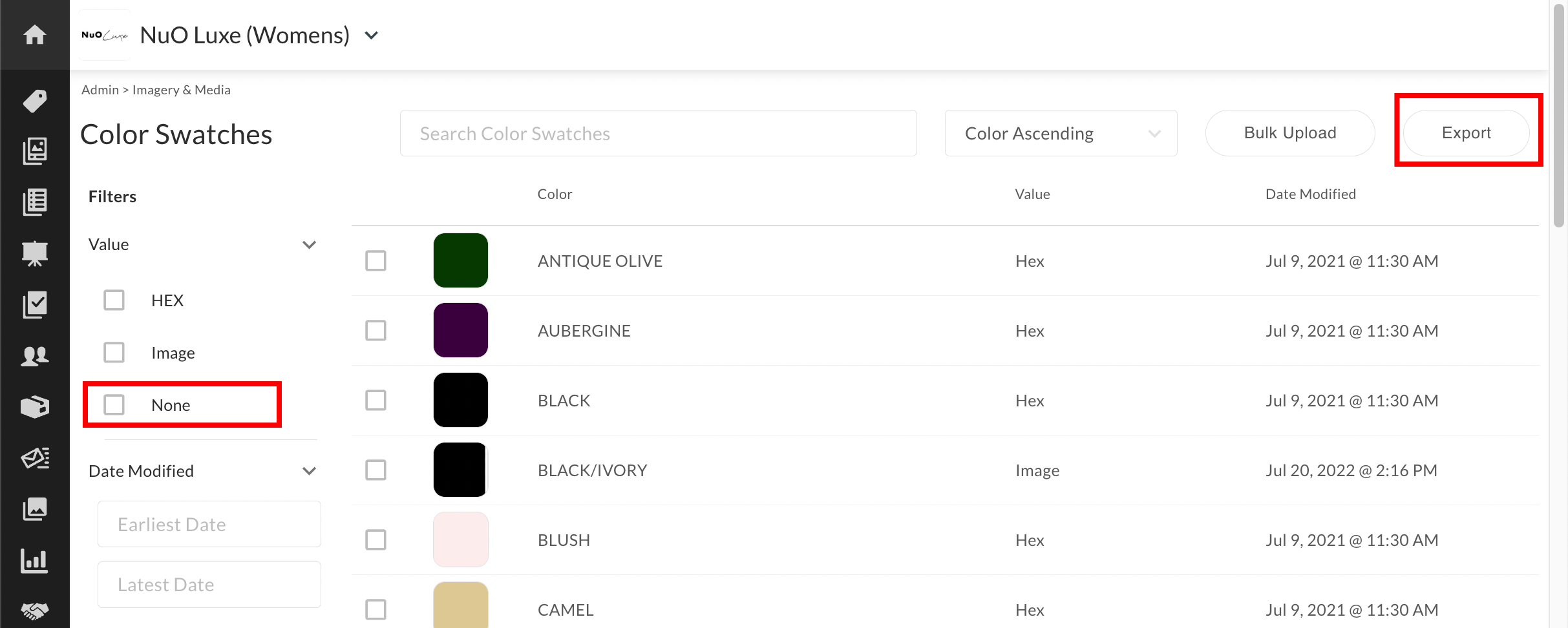 Review missing color swatches.