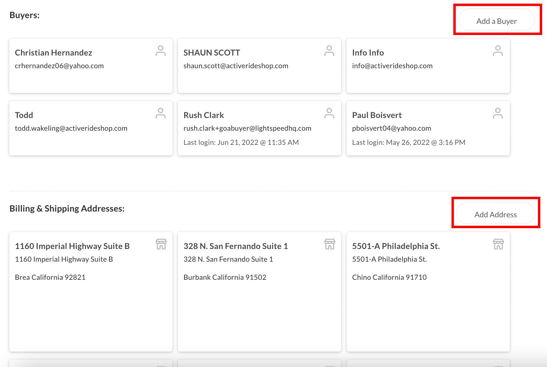 Add buyer and add address options.