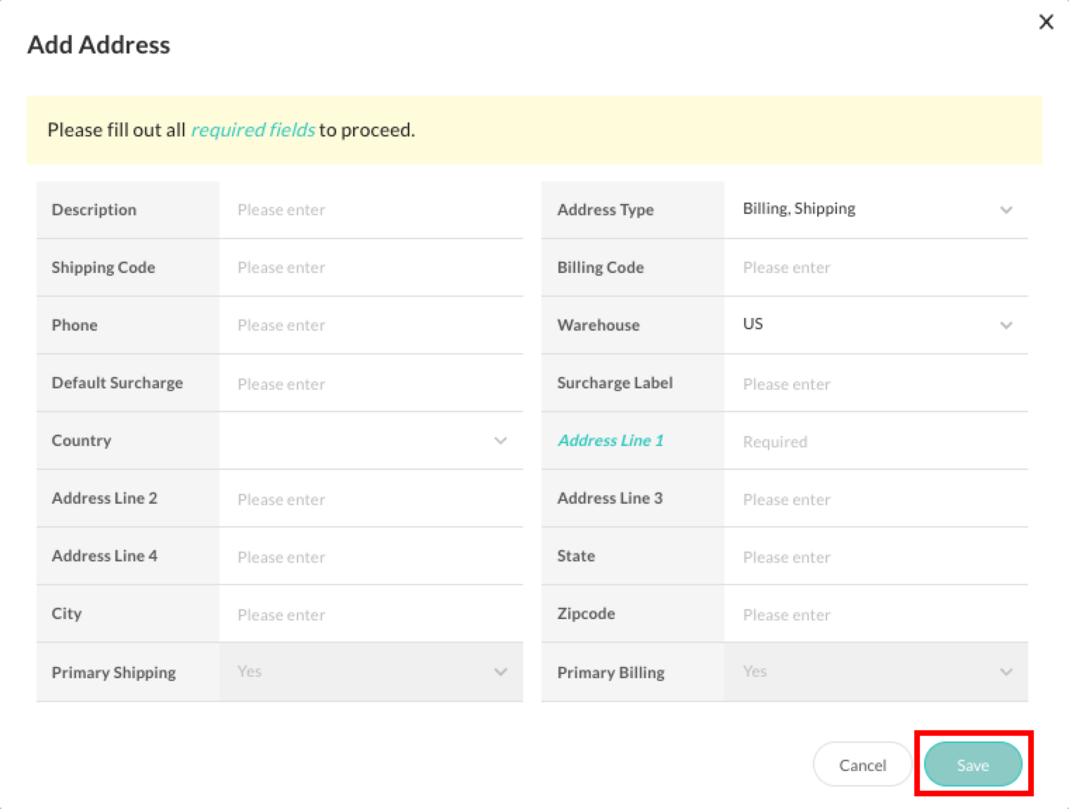 Add an address from new contacts view.