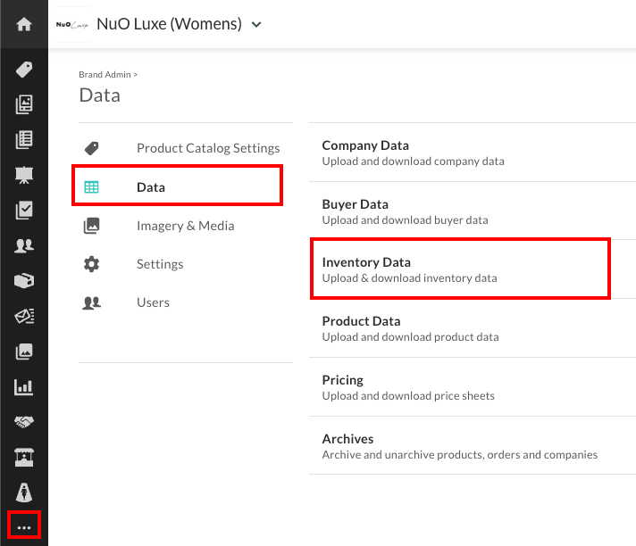 Inventory data in brand admin.