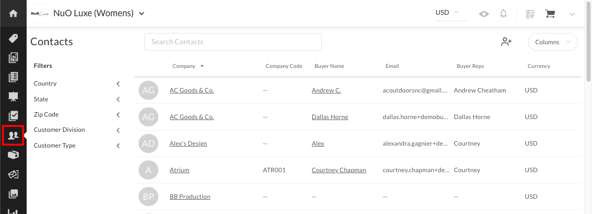 Contact contacts in NuORDER.