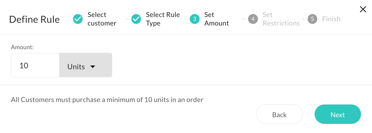 Set amount in units.