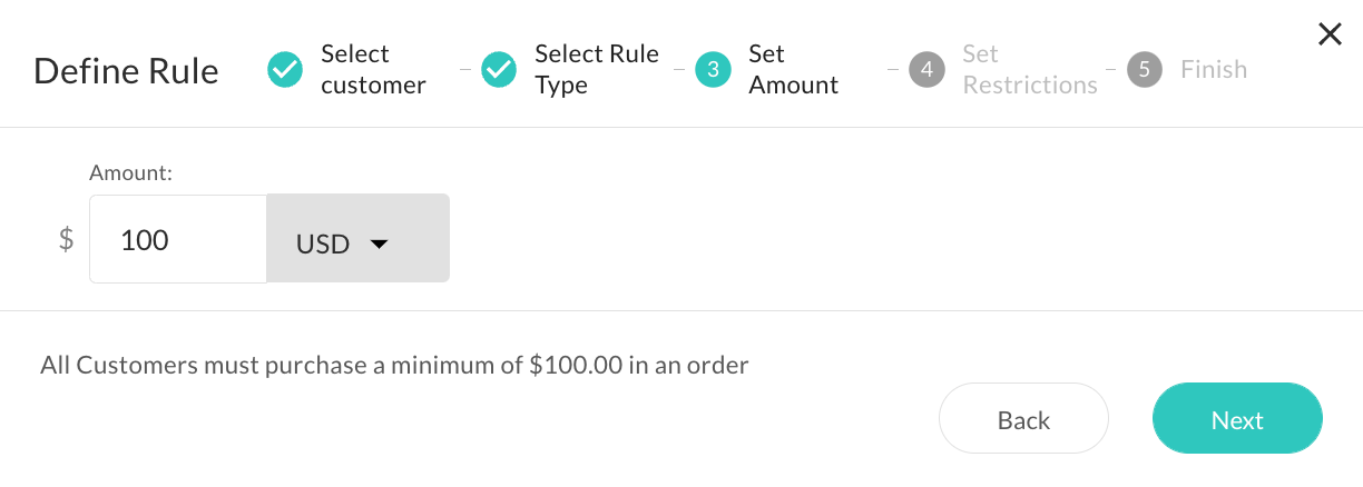 Set amount in currency.