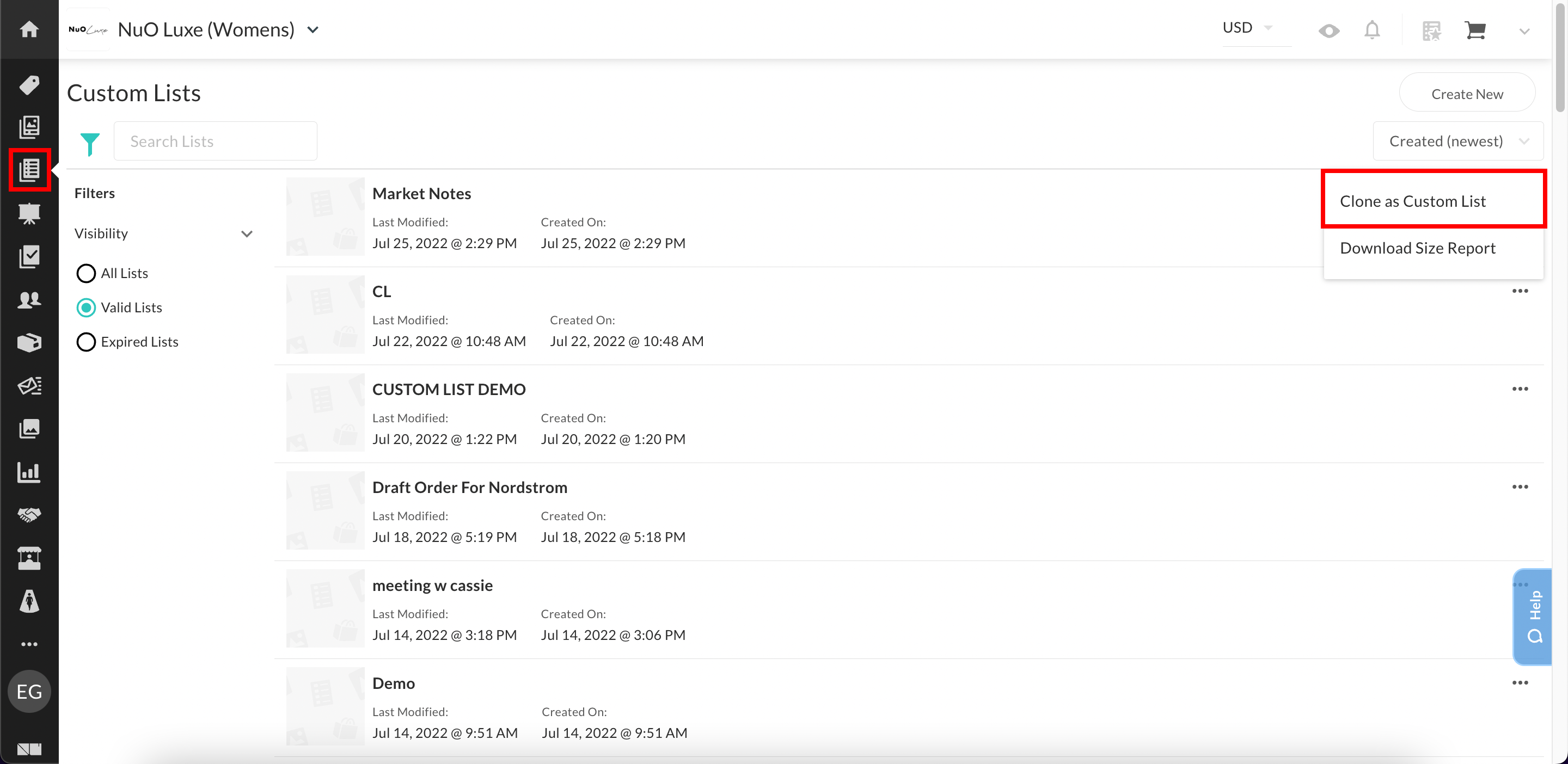 Clone a Custom List option 1.