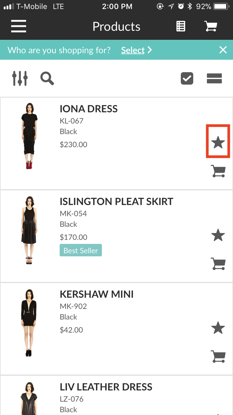 Add products to a list.