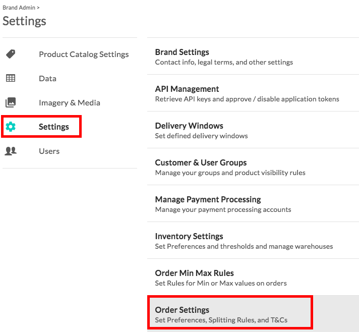 Order settings.