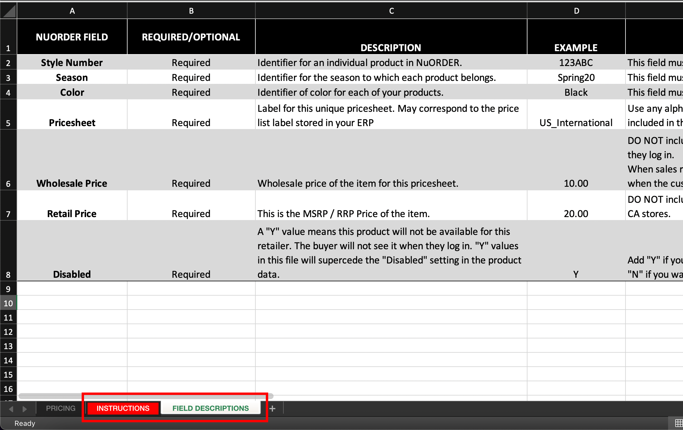 Price sheet template.