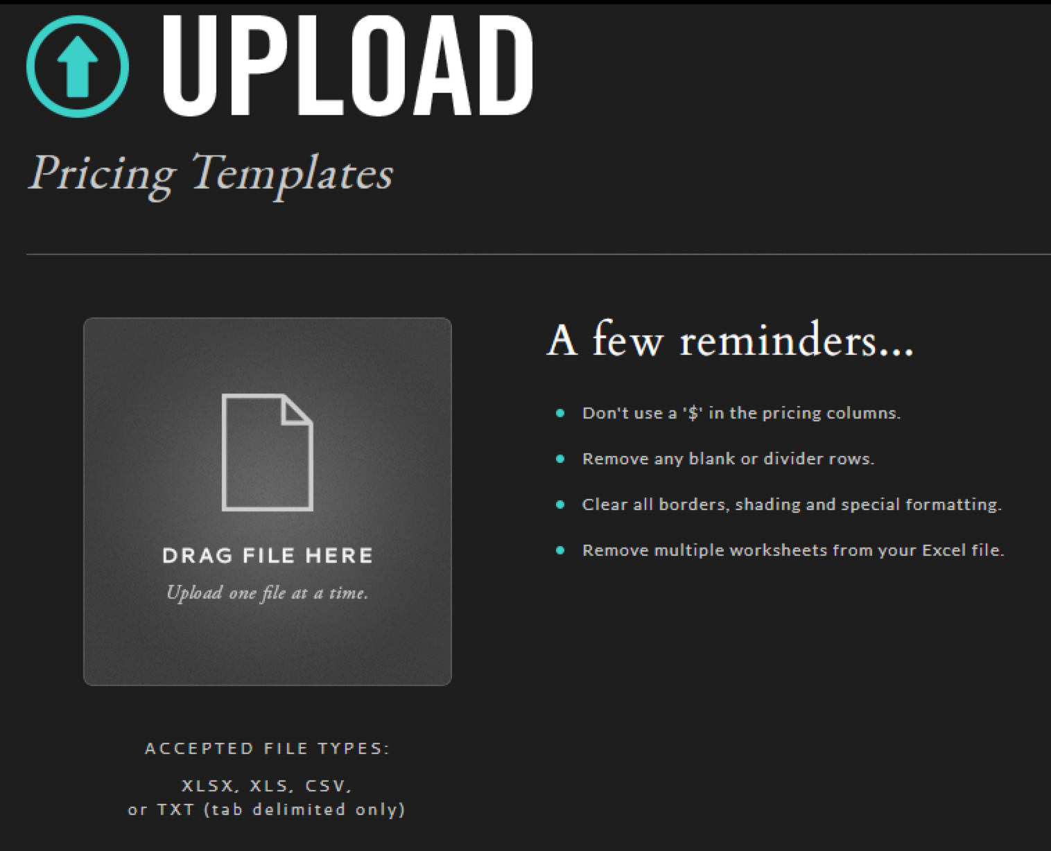 Upload the price sheet template.