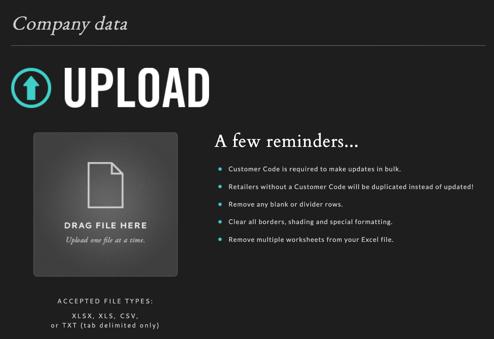 Upload company data.