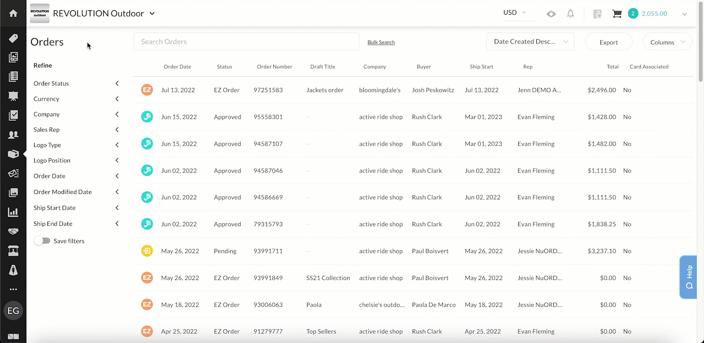 Select orders.