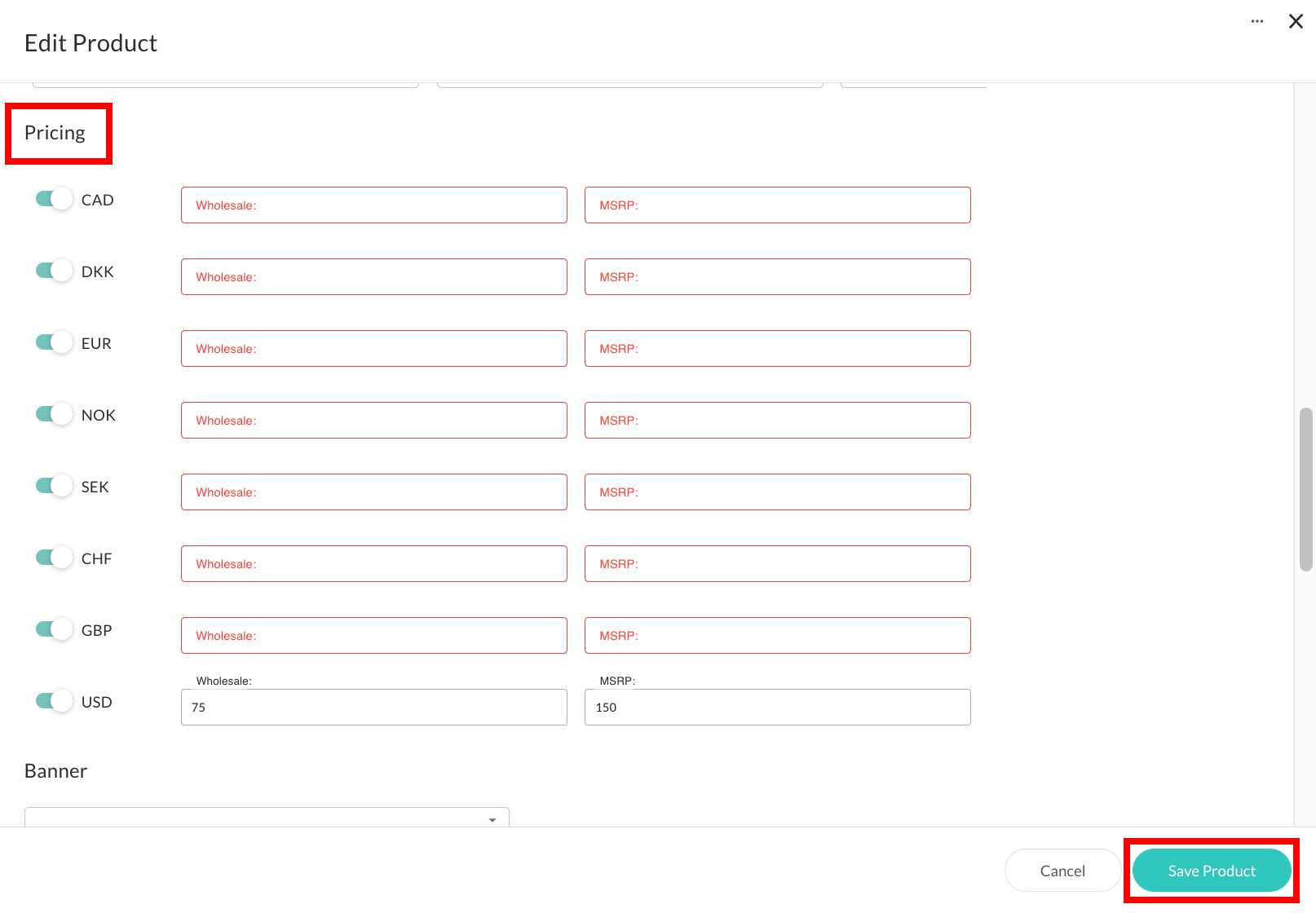 Toggle on currencies.