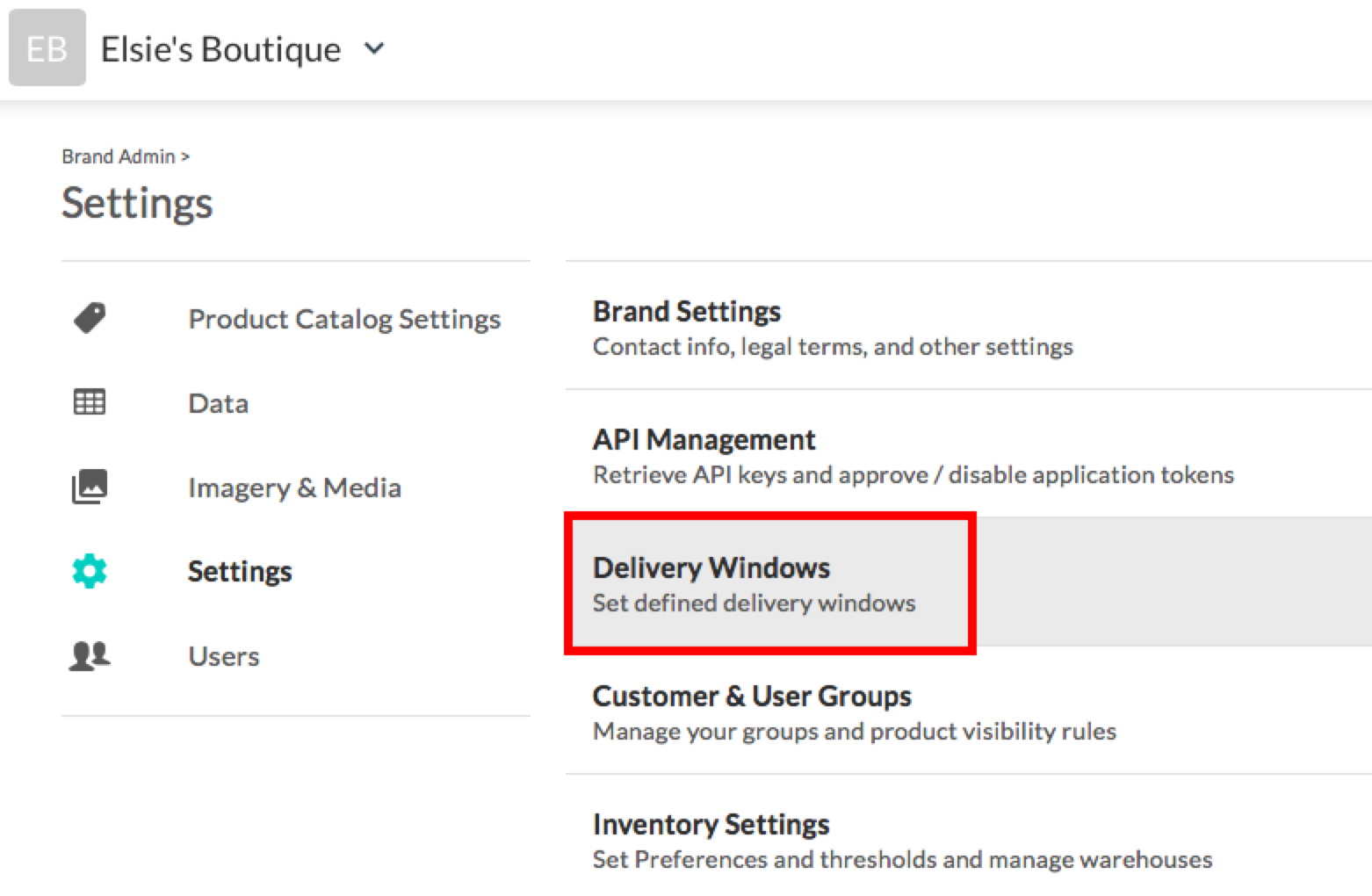 Delivery Windows in brand admin.