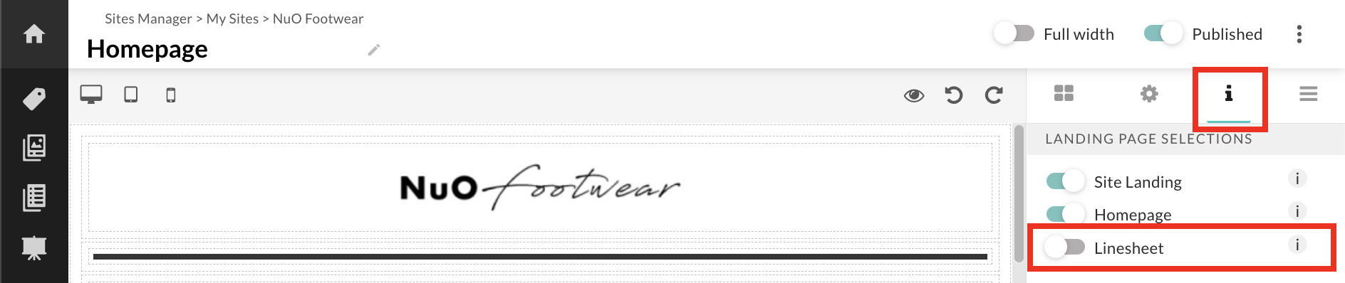 Linesheet option on homepage.
