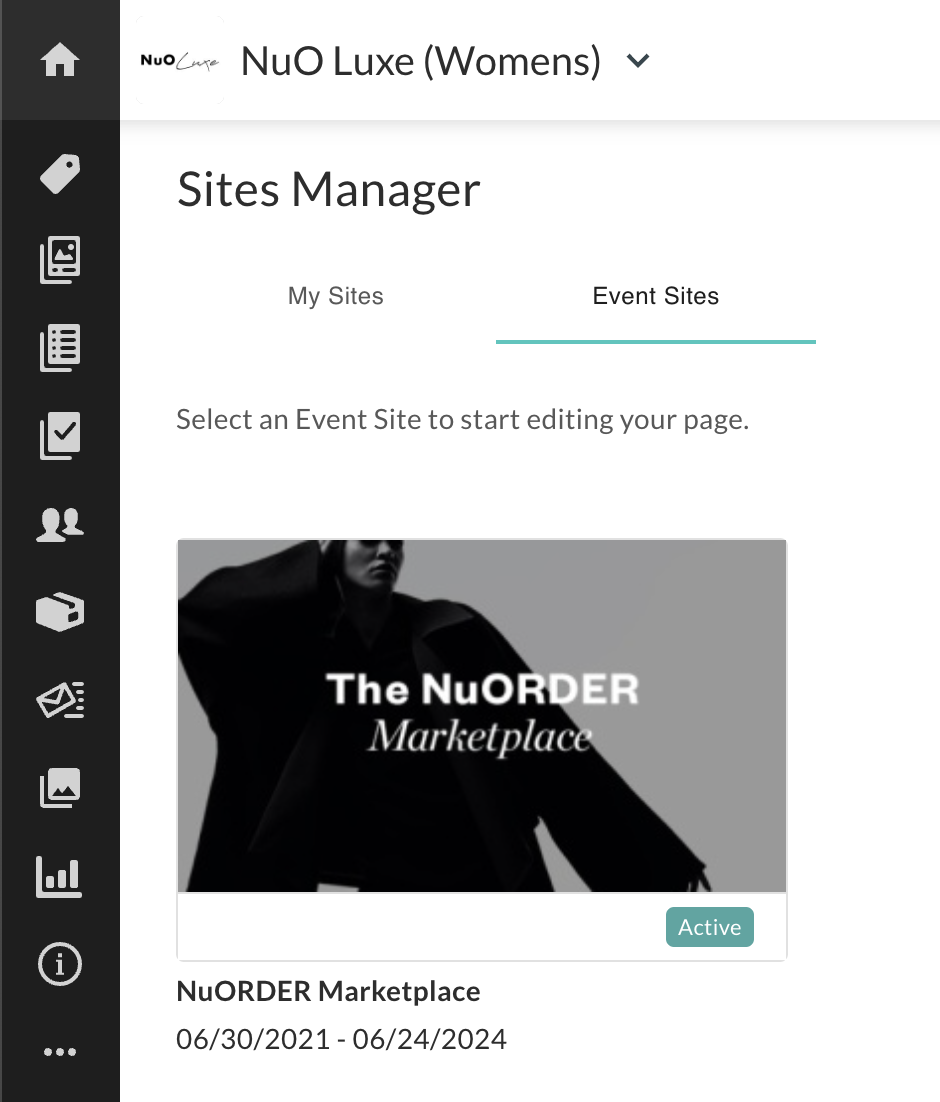 Marketplace page under the event sites tab.