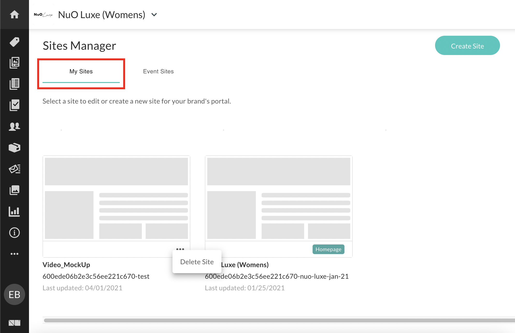 My sites tab.